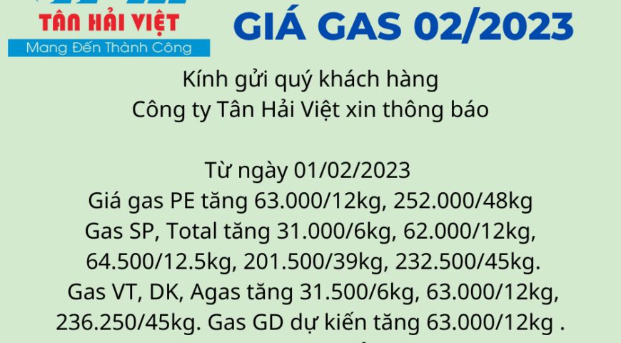 biến động tăng giá gas tháng 2/2023