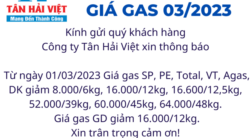 biến động giảm giá gas tháng 3/2023